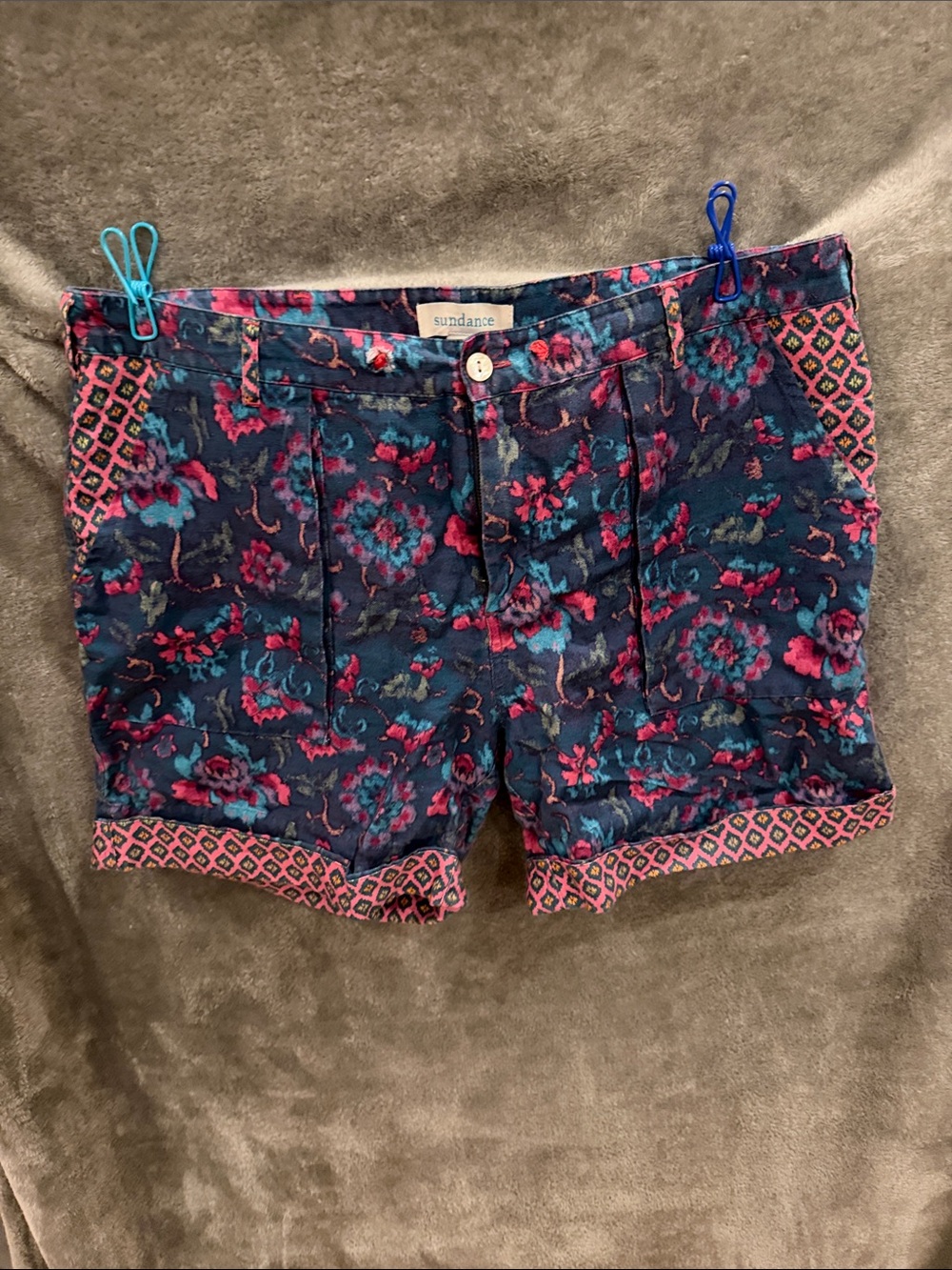 Sundance Navy Floral Bermuda Shorts with Pink Accent Trim